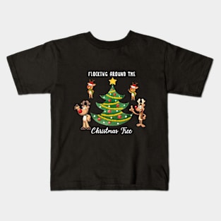 Reindeer Flocking Around Christmas Tree Kids T-Shirt